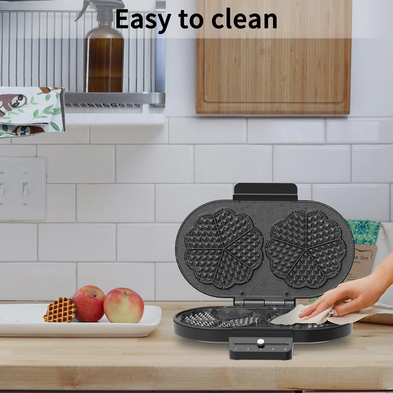 Electric Heart-shape Waffle Maker: 5-Temp Control & Fast Heating - White Round Shape with Non-Stick Scratch-Resistant Coating for Belgian Waffles （Single-plate）