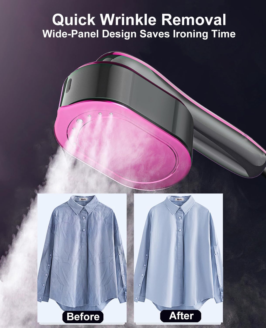 Skiennix 2-in-1 Portable Handheld Steamer & Iron - Fast Heat-Up, LED Display, Large Ceramic Panel, Purple