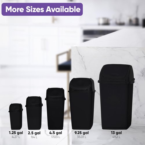 Superio Kitchen Trash Can 13 Gallon with Swing Lid, Plastic Garbage Can Outdoor and Indoor, Large 52 Qt Recycle Bin and Waste Basket for Home, Office, Garage, Patio, Restaurant (Black, 2 Pack)