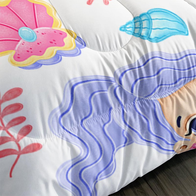 XYNHML Mermaid Comforter Set Twin Size Fairy Tale Sea Shell Grass Bedding Set Starfish Quilt Bed Set for Kid Girls with 1 Comforter and 2 Pillowcases