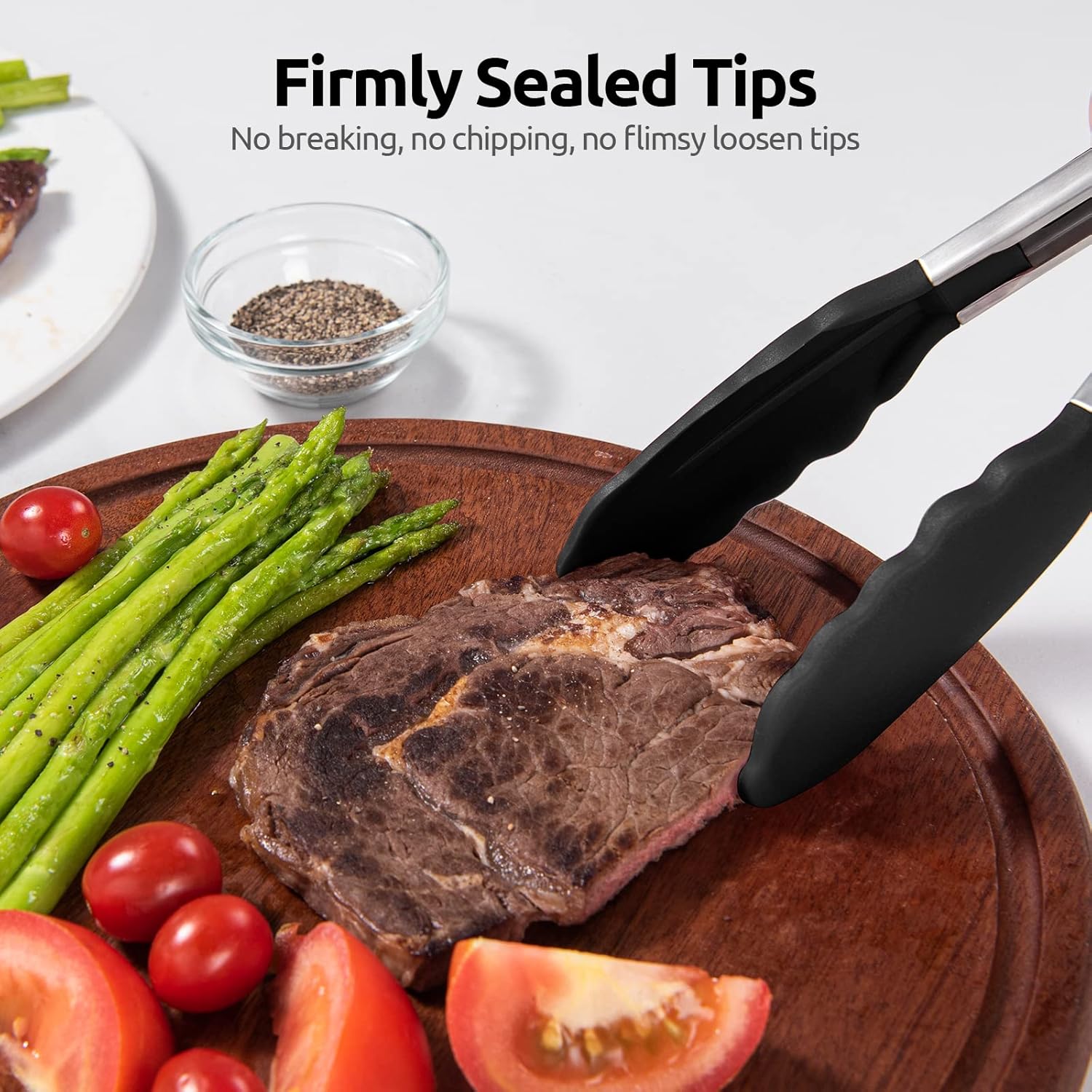 U-Taste Kitchen Tongs - 9 Inch Heat Resistant Silicone Cooking Tongs with Non-Stick Tips & Stainless Steel Handle | Black