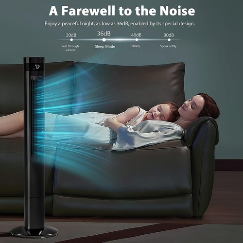 Antarctic Star Portable Tower Fan - 43'' Bladeless Oscillating Fan with Remote Control | Quiet Cooling, 12H Timer, 3 Speeds, Black