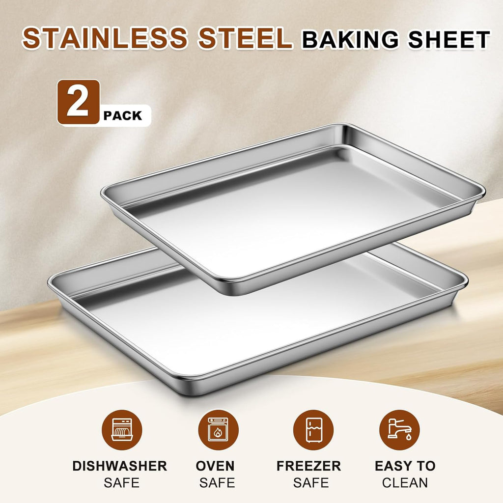 Regine Switzerland Baking Sheet Set - Commercial Grade Stainless Steel Cookie Sheets | Thicker, Nonstick, Rust & Warp Resistant - 17.5''x13'' & 15.7''x12''