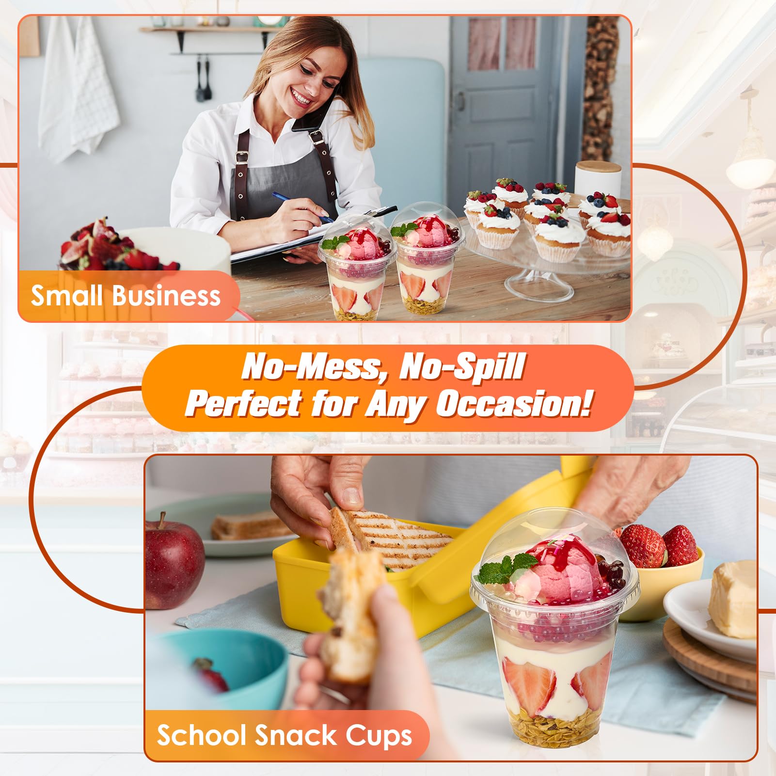 Lilymicky 50 Sets 12 oz Clear Plastic Parfait Cups with Insert & Dome lids, Disposable Yogurt Fruit Cups for Kids, for Dips and Veggies, Dessert and Party Snacks