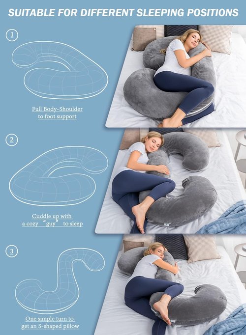 INSEN Pregnancy Pillow - C-Shaped Maternity Pillow with Jersey Cotton Cover | Gray Color