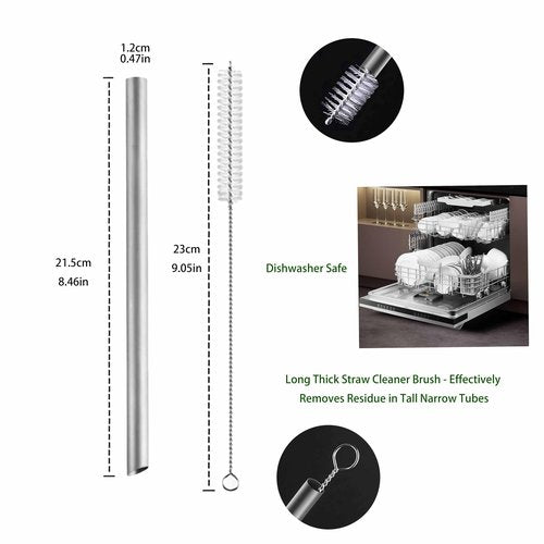 Pure Titanium Reusable Straws with Travel Case & Cleaning Brush,0.47'' Extra Wide Straws for Milkshake, Smoothie, Bubble Tea,Frappuccino,BPA Free & Eco Friendly,Dishwasher Safe, (Titanium 1.2cm)
