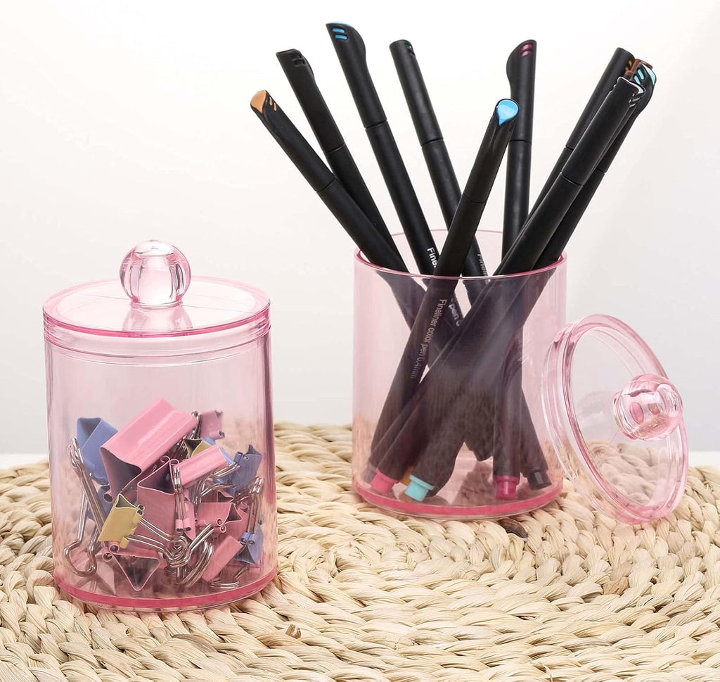 Tbestmax Apothecary Jar - 10 OZ Cotton Ball & Swab Dispenser | Pink Bathroom Organizer (4 Pcs)