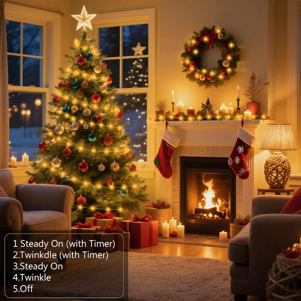 Timer Fairy Lights - 50 LEDs Silver Copper Wire String Lights | 16.4Ft Battery Operated with 5 Lighting Modes for Christmas & Weddings