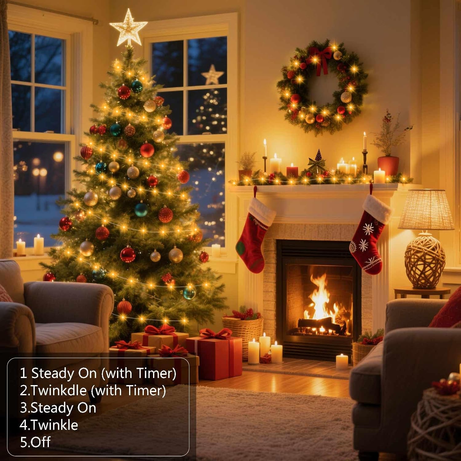 Timer Fairy Lights - 50 LEDs Silver Copper Wire String Lights | 16.4Ft Battery Operated with 5 Lighting Modes for Christmas & Weddings