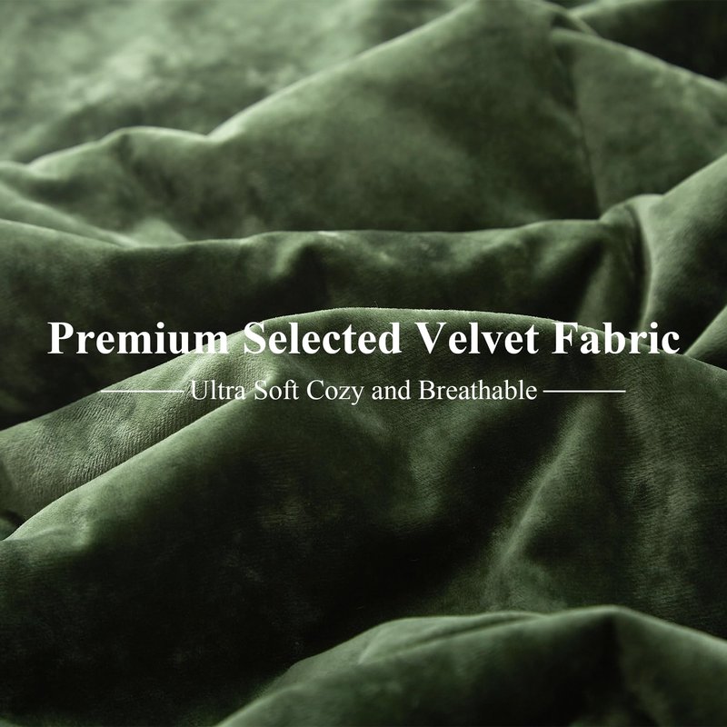 Ivellow Crushed Velvet Comforter Set King Green Comforter Set 5pcs Ultra Soft Lightweight Breathable Bedding Set Luxury Cozy Flannel Comforter King Size (1 Comforter,2 Pillow Shams, 2 Euro Shams