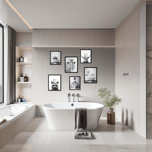 Chimpanzee in Bathtub Wall Art - Funny Framed Bathroom Decor | Black and White Animal Art (8"x10")