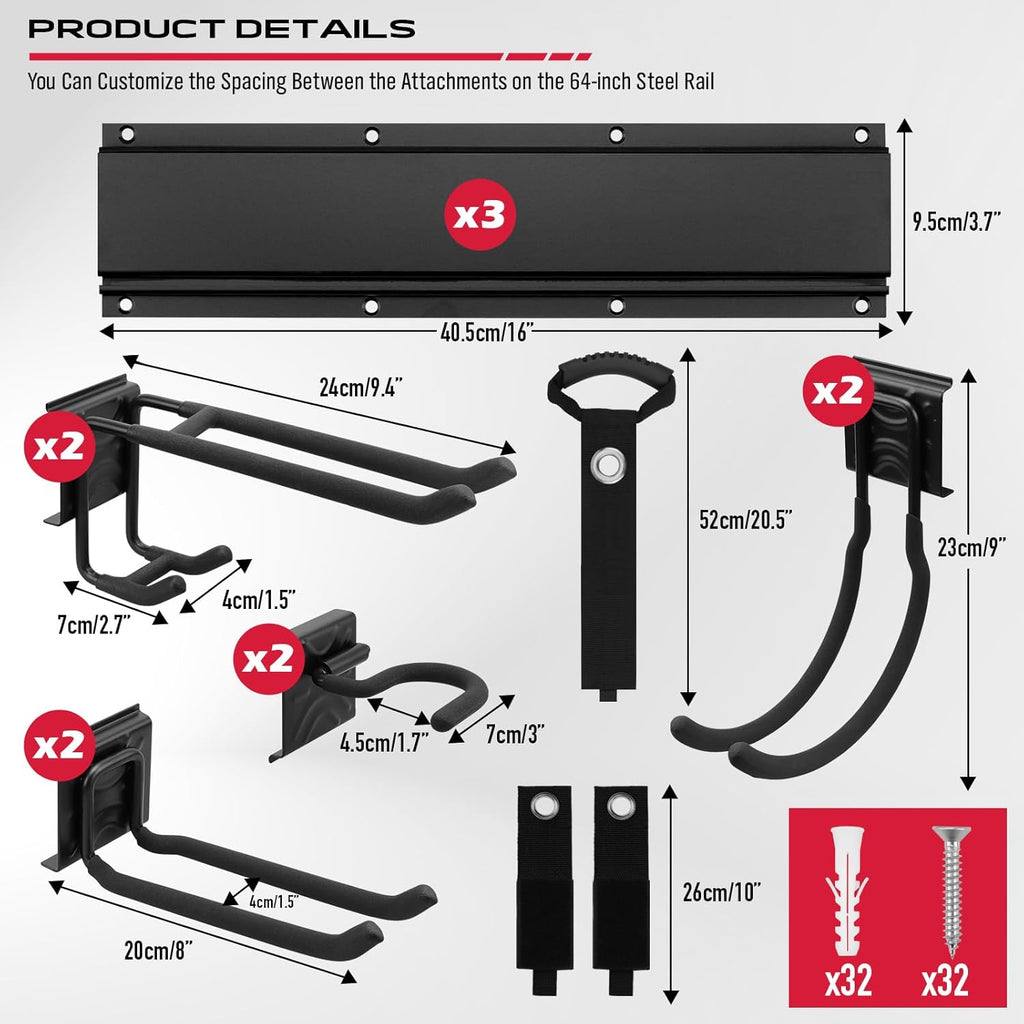 SEDY 48" Heavy-Duty Garage Wall Organizer - Adjustable Tool Storage Rack with 8 Hooks & 300lbs Capacity