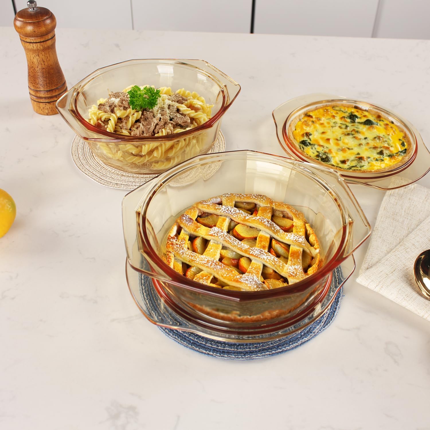 Regine Switzerland Glass Casserole Dish - 27oz Round Baking Dish with Lid & Handles | Oven Safe Cookware