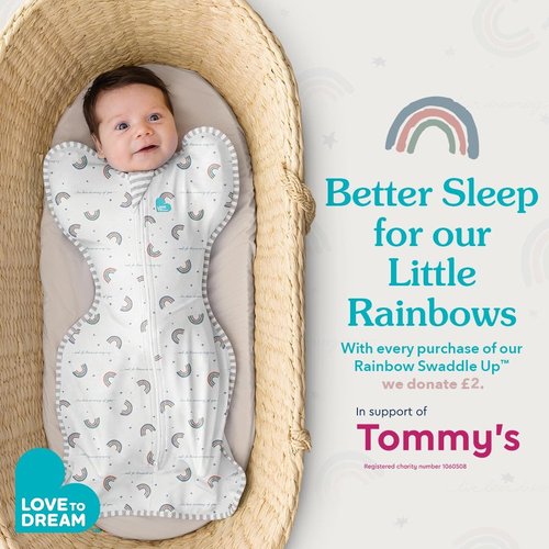 Love To Dream Swaddle UP - Baby Sleep Sack for Self-Soothing | Snug Fit, 1.0 TOG, Medium 13-19lbs, Rainbow Dream