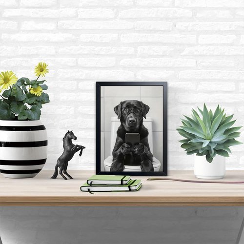Labrador Dog Canvas Print - Funny Bathroom Wall Art | Cute Animal on Toilet | 8x10 Inch Framed Decor