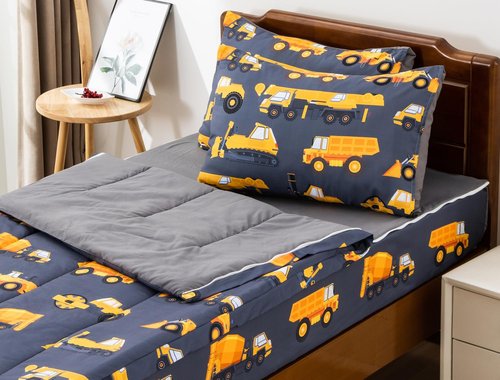 Aimuan Kids Zipper Bedding Car Construction Comforter Set for Boys Girls 3-Piece Twin Kid Bedding Set, Grey
