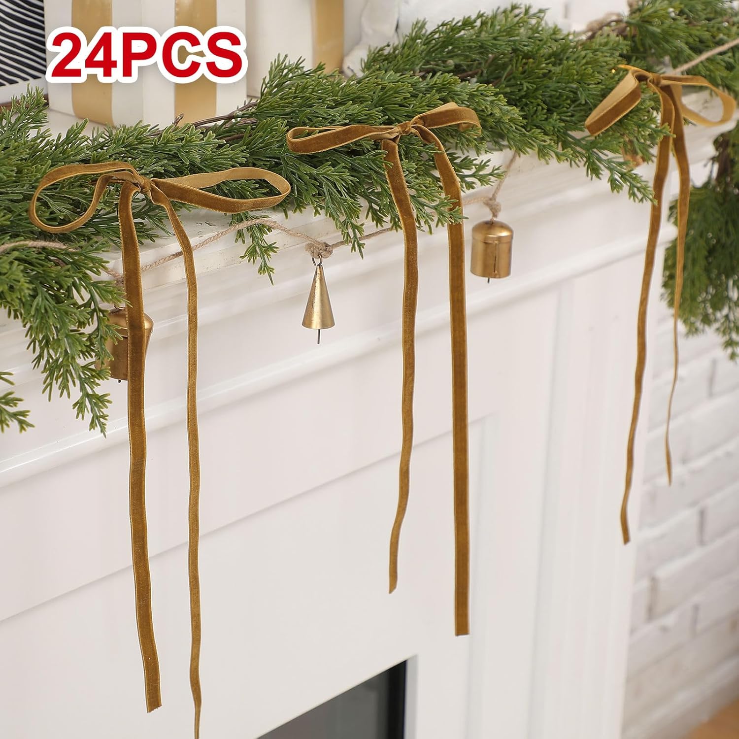 Skiennix 24 Pcs Velvet Bows - Vintage Ribbon Bows for Christmas Tree & Crafts | Khaki, 9 x 13 Inch
