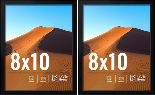 LaVie Home 8x10 Picture Frame - Classic Black Wall Display Frame with HD Plexiglas | 2-Pack for Vertical/Horizontal Use