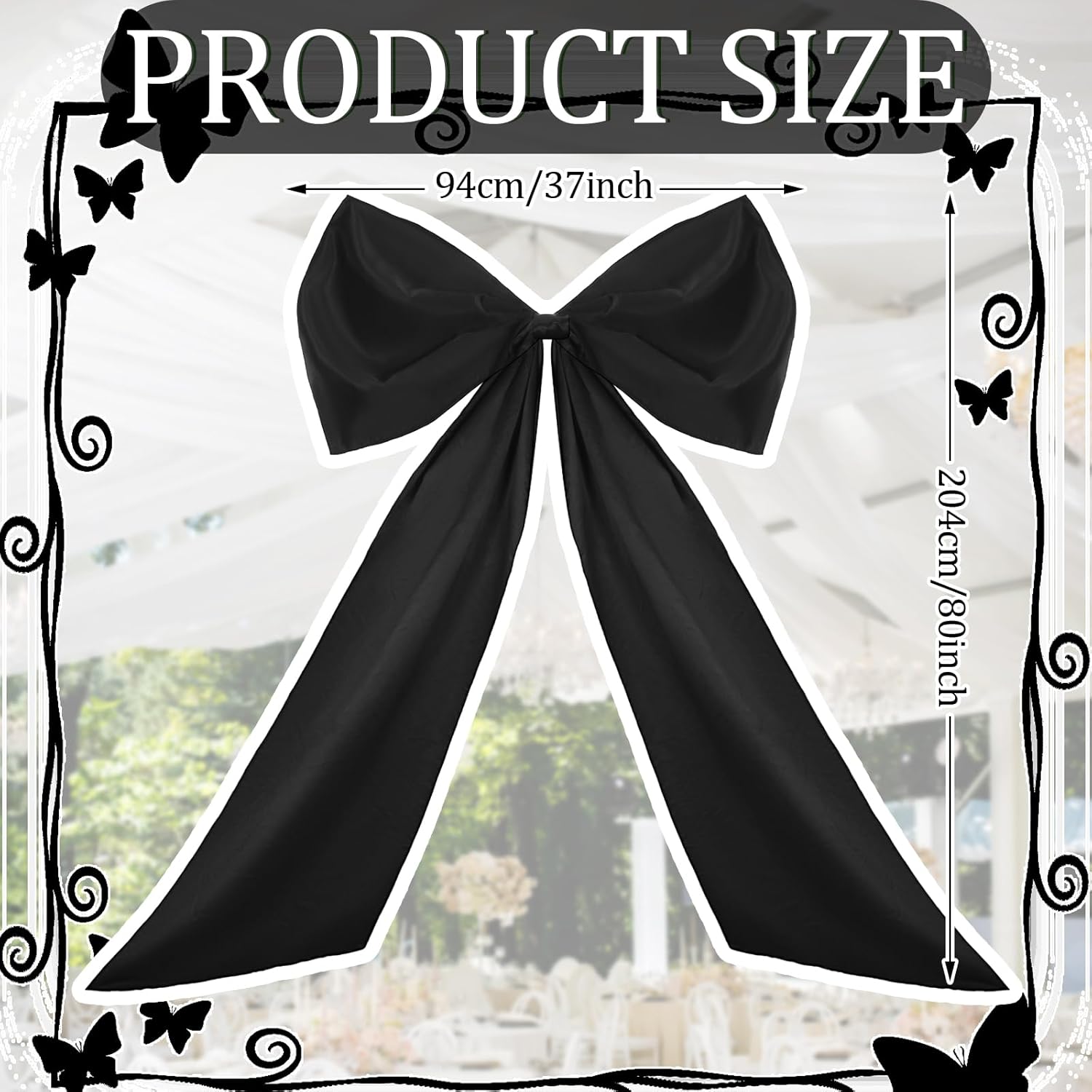 Wavwavw Giant Wall Bow Decorations - 39 x 72 Inch Black Ribbon for Birthday, Baby Shower & Wedding Decor