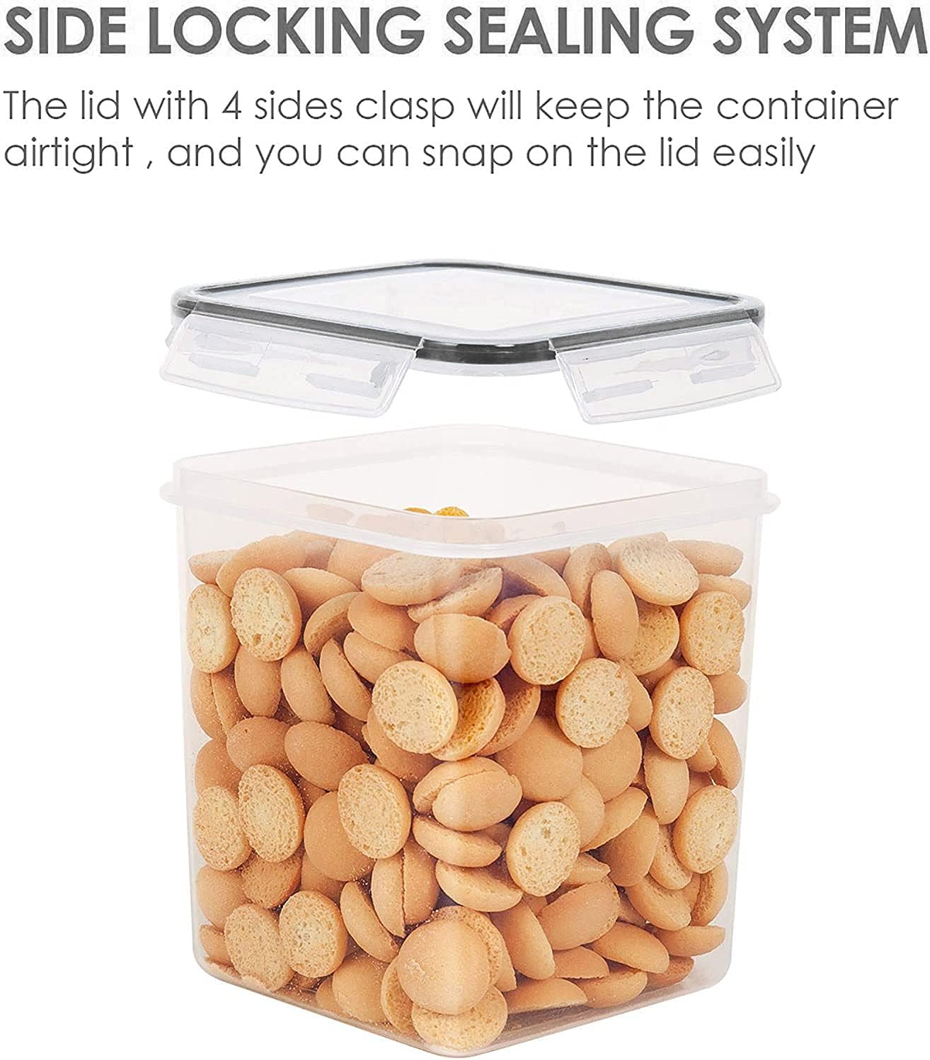 Vtopmart Food Storage Containers - 2.5L BPA-Free Airtight Canisters with Measuring Cups & Labels | Black, 4-Pack