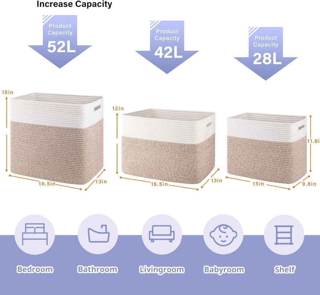 OIAHOMY Large Collapsible Storage Baskets - Versatile Blanket Bins for Living Room | 16.5 x 13 x 15 Inches - Pack of 2 - Brown