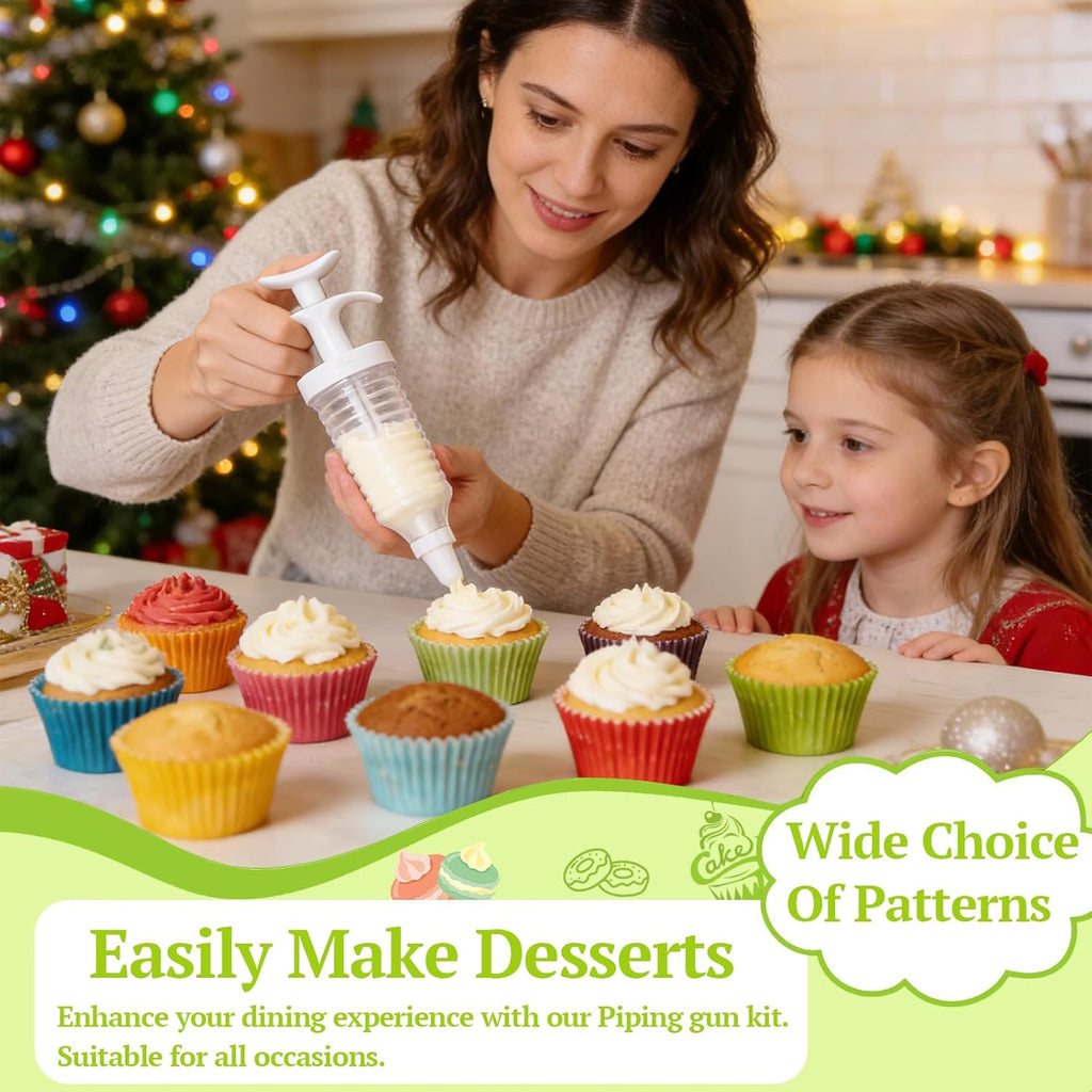 Suuker Cake Decorating Gun - Cupcake Icing Piping Kit with 8 Tips | White Decorating Set