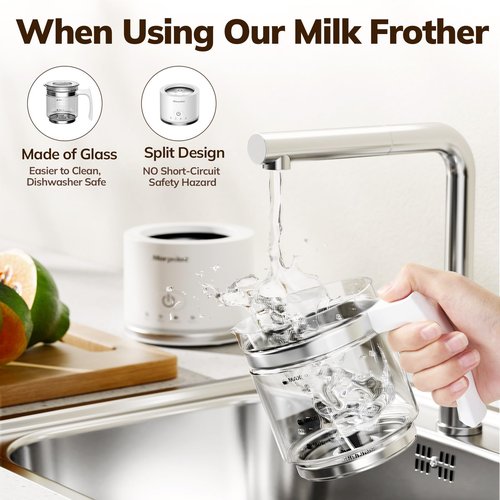 Electric Milk Frother and Steamer, 16.9oz/500ml Milk Steamer and Frother for Latte, Dishwasher Safe, BPA Free, 4 Functions, Enjoy Perfect Milk Froth in 2 Min - White