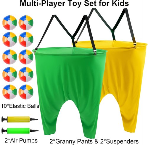 Granny Pants | 17 PCS Yard Game Set - 2 Oversized Funny Pants with 10 Balls & 2 Air Pumps for Outdoor Fun