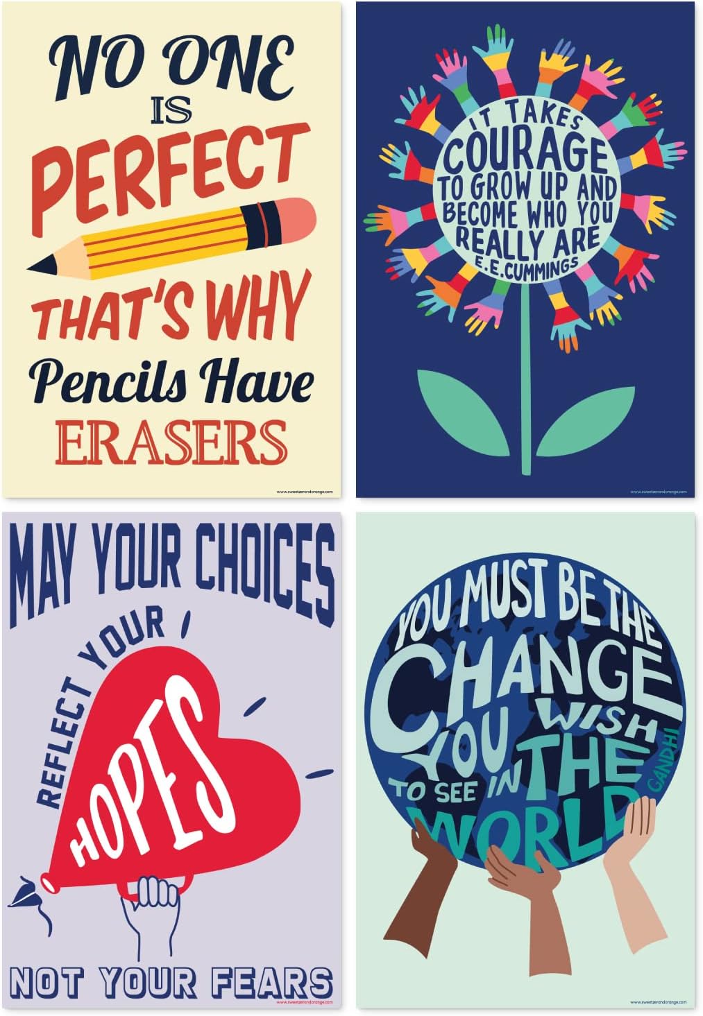 Sweetzer & Orange Growth Mindset Posters - Motivational Wall Art for Classrooms | Set of 13, 15 x 22”
