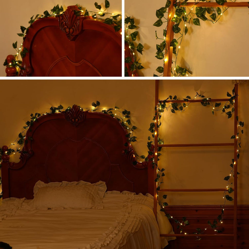 Skiennix 40ft LED Fairy Vine String Lights - USB & Battery Operated, 8 Modes, Timer, Warm White