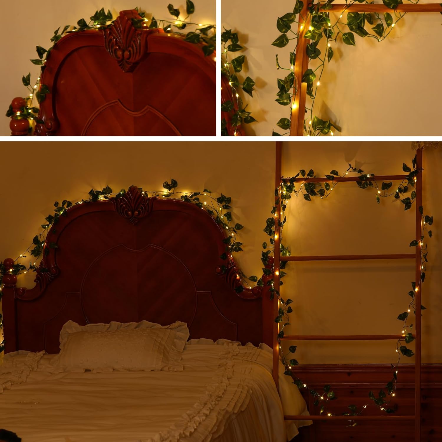 Skiennix 40ft LED Fairy Vine String Lights - USB & Battery Operated, 8 Modes, Timer, Warm White