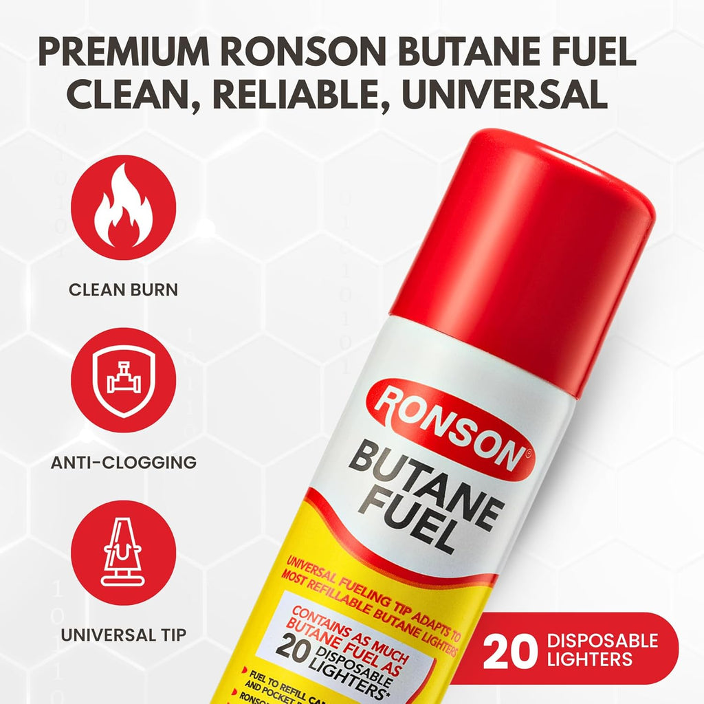 Ronson Butane Fuel Refill 75ml - Clean Burning Universal Lighter Fluid for Torch & Kitchen Use | Pack of 2