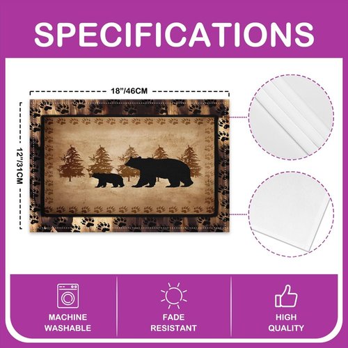 jejeloiu Bear Placemats Set of 4,Wild Animal Table Place Mats,Rustic Cabin Country Nature Wildlife Bear Brown Black Placemat for Kitchen Dining Table Decoration Indoor Outdoor 18"x12"