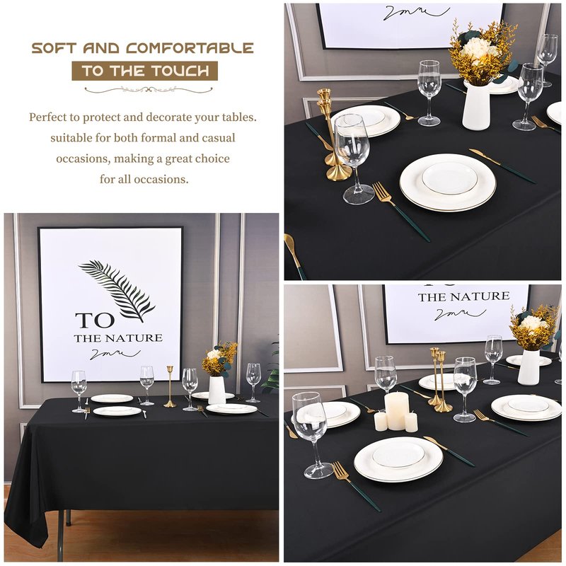 Showgeous 8 Pack Black Round Tablecloth 120 Inch Polyester Table Cloth for Tables - Washable Decorative Fabric Covers for Wedding, Dining, Party, Banquet, Buffet