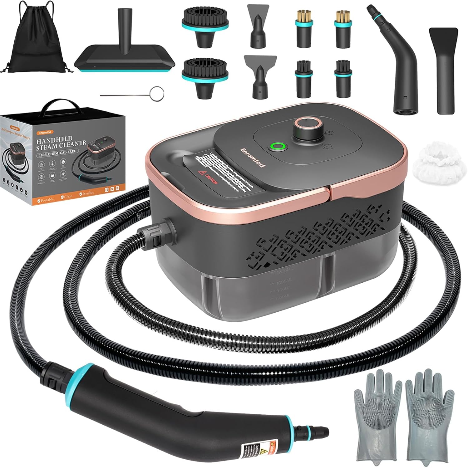 Skiennix Handheld Steam Cleaner - 15s Fast Heat-Up, 42.27oz Tank, 2500W Power | 15 Accessories Included