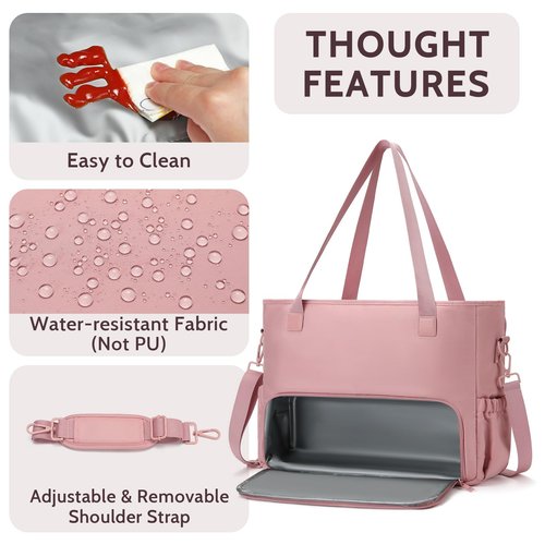 Lunch Tote Bag for Women with 15.6" Laptop Compartment, Work Tote Bag with Insulated Lunch Compartment, Large Casual Canvas Handbag Luncg Bags for Nurse, Teacher, Office, Travel, Beach, Pink