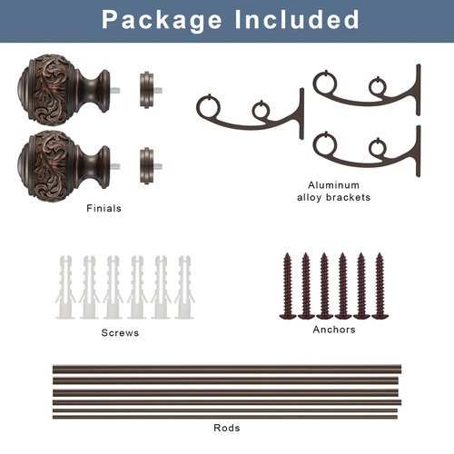 Double Curtain Rod, 1 inch Window Telescoping Drapery Double Rod 72 to 144 Inches (6-12 Feet), Classical Ball Finials,Premium Aluminum Brackets,Antique Bronze
