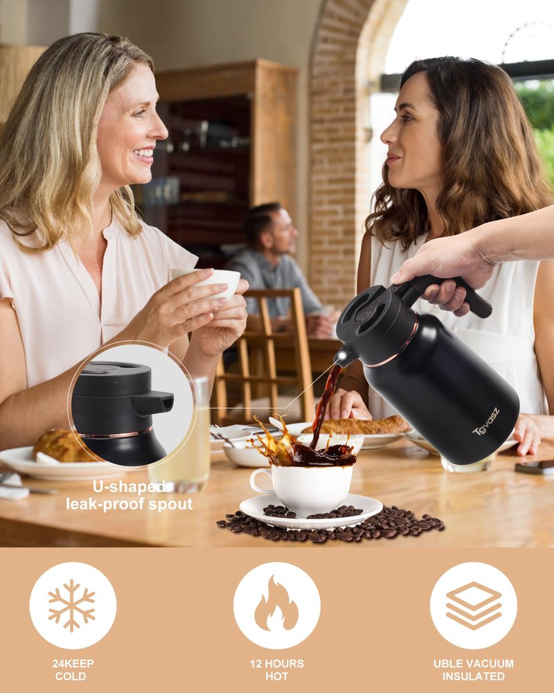 51 Oz Carafes for Hot Liquid, 2 PCS Stainless Steel Insulated Vacuum Thermal Coffee Carafes For Keeping Hot, 1.5 Liter Coffee Dispenser(Black/Black)