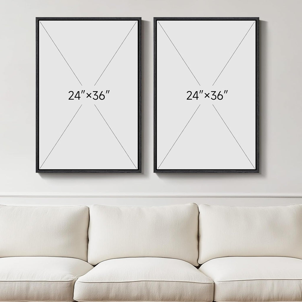 Skiennix Large Framed Neutral Abstract Wall Art - Set of 2 Black & Beige Canvas Prints | 24x36 In Minimalist Decor