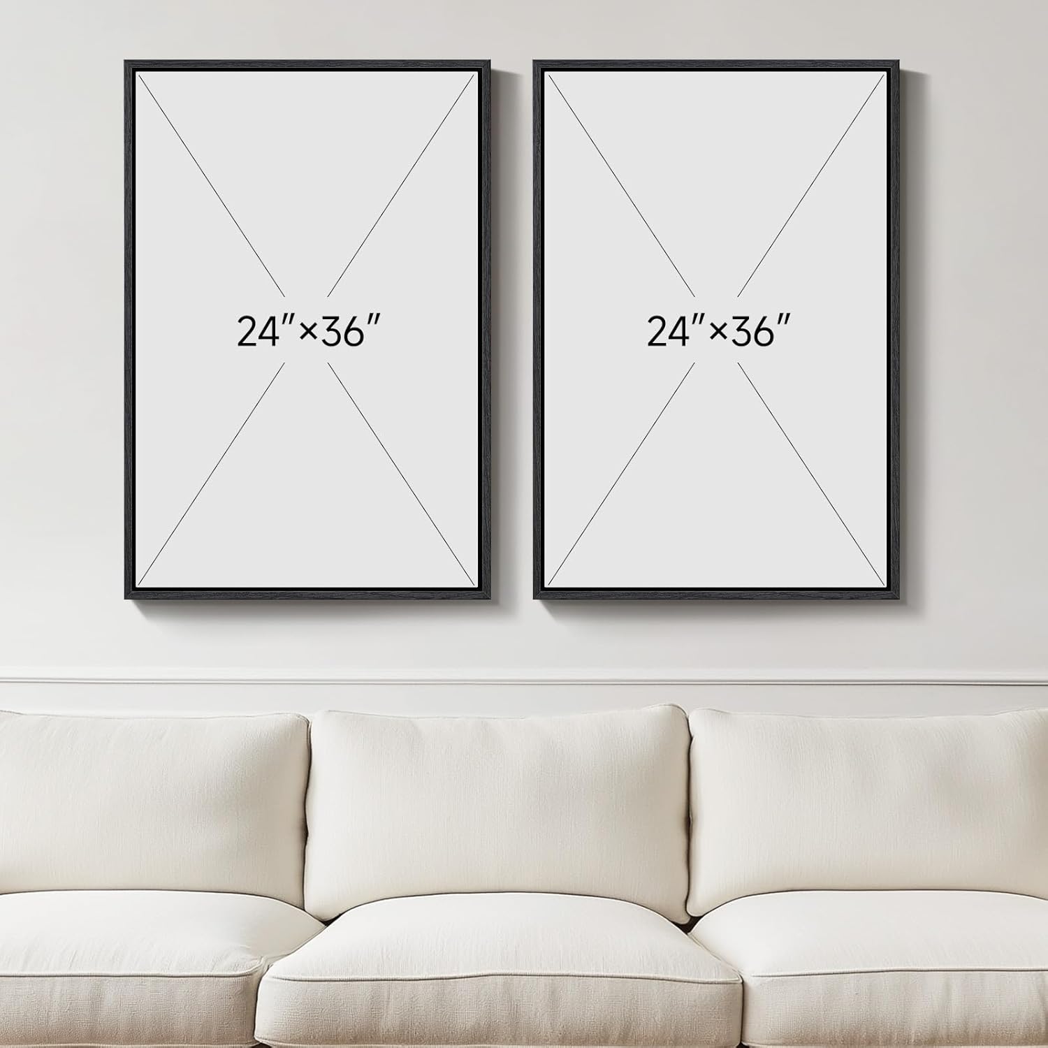 Skiennix Large Framed Neutral Abstract Wall Art - Set of 2 Black & Beige Canvas Prints | 24x36 In Minimalist Decor