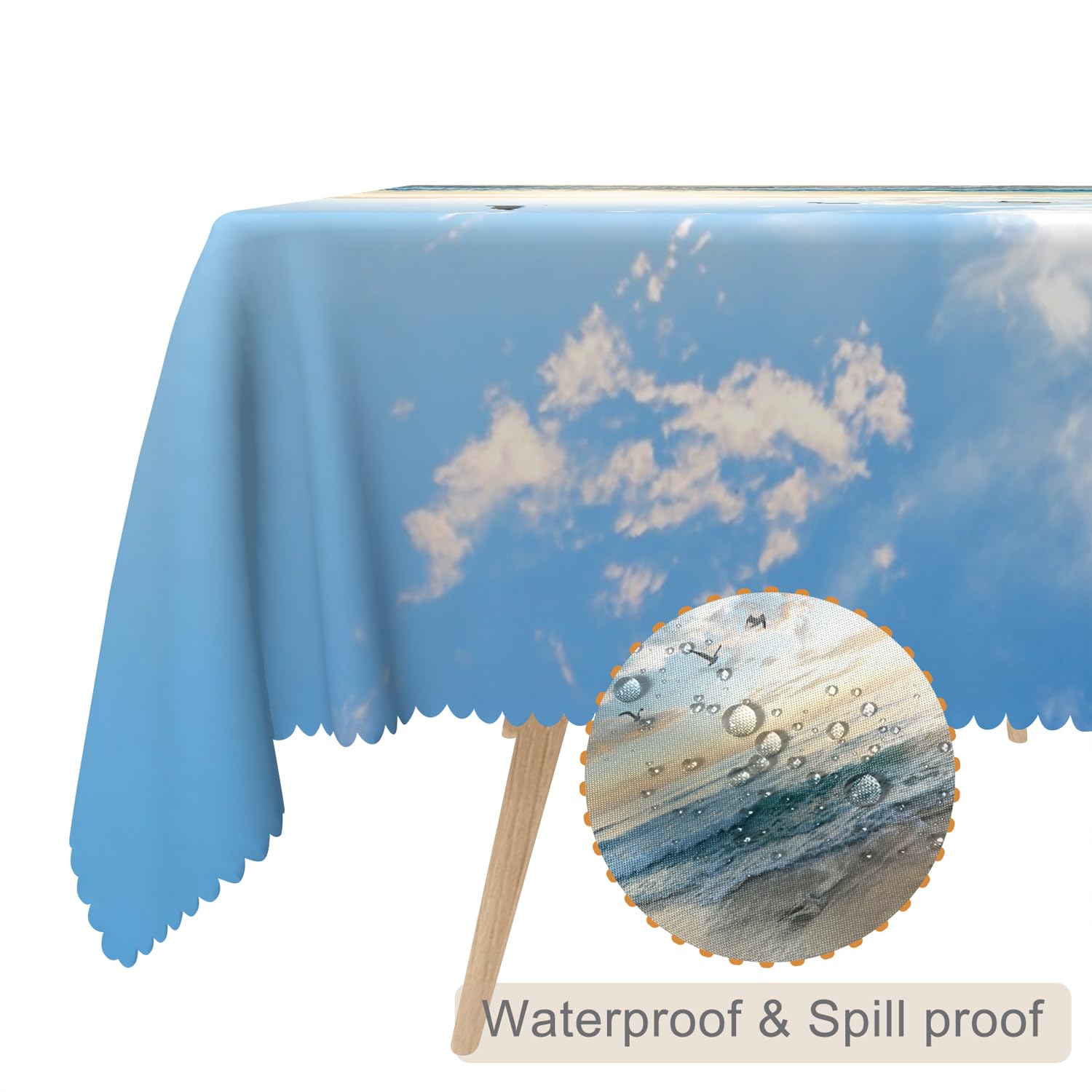 TTQYFNM 70x140inches Tropical Ocean Beach Tablecloth Blue Sky White Cloud Sea Waves Nature Scenic Table Cloth Waterproof and Stain Resistant Table Cover for Dining Room Kitchen Themed Party Decor