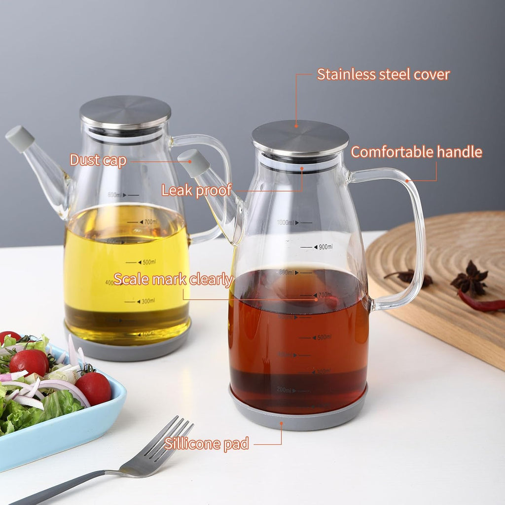 Skiennix Large Glass Oil Dispenser Bottle - No Drip Olive Oil & Vinegar Cruet | 20oz / 600ml Clear