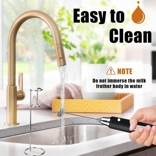 Nahida Milk Frother Wand for Coffee Frother Handheld with Stand Drink Mixer with 3 Heads 3 Speeds Electric Whisk Foam Maker For Latte, Cappuccino, Hot Chocolate - Black
