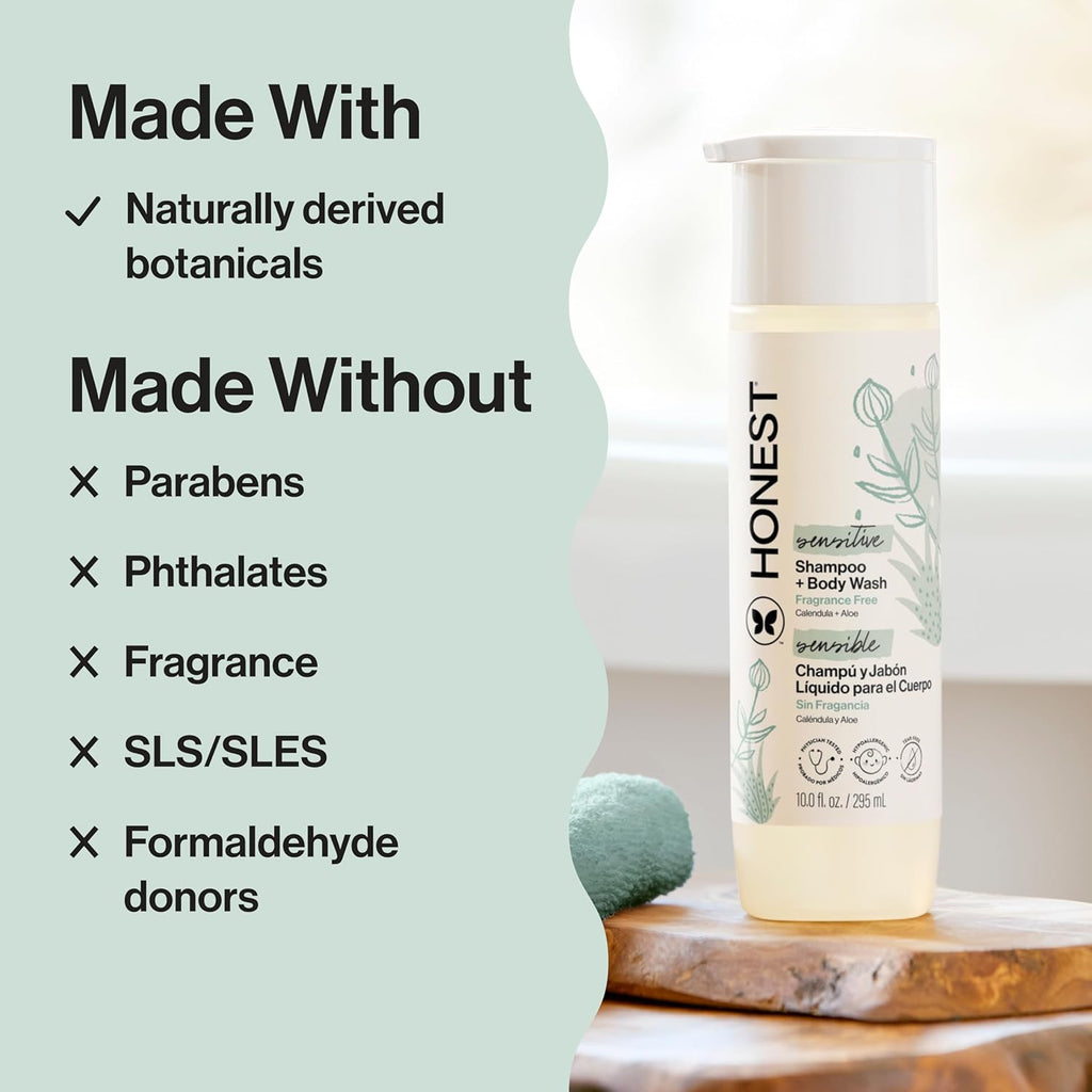 The Honest Company 2-in-1 Baby Shampoo & Body Wash - Fragrance-Free, Tear-Free, Hypoallergenic, 10 fl oz