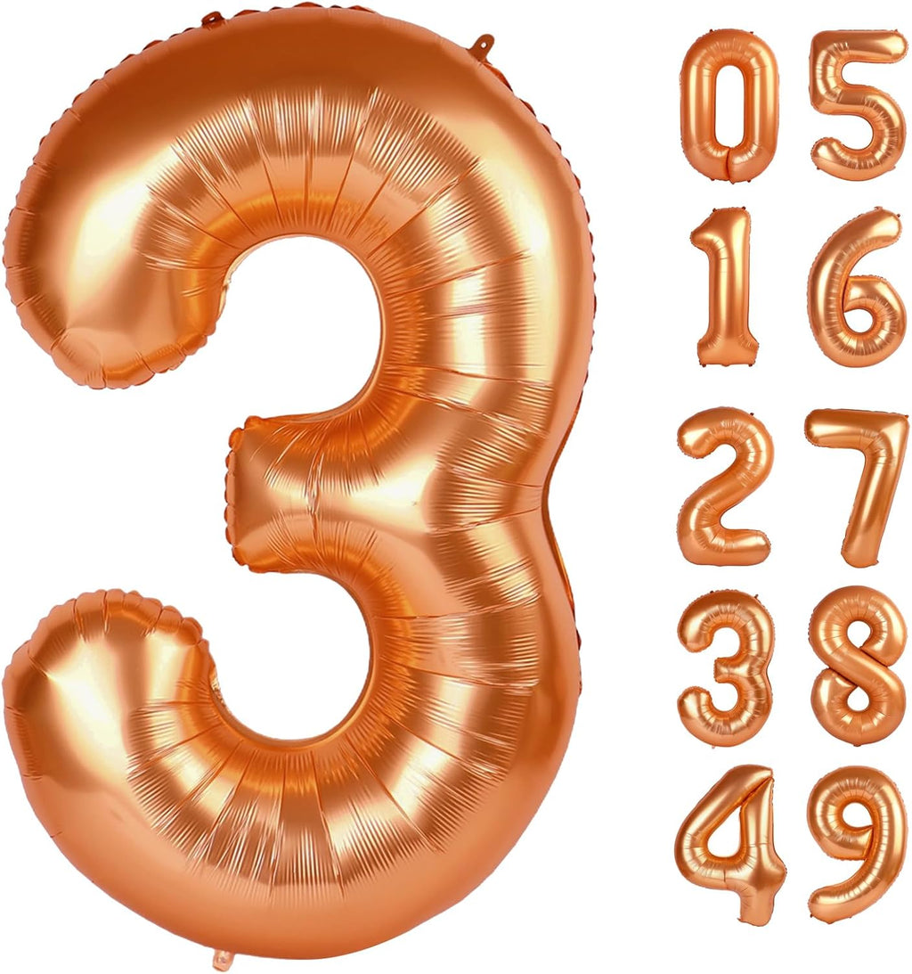 Orange 3 Balloon - 40 Inch Number Balloon for 3rd Birthday Party Decorations | Vibrant Orange Party Supplies