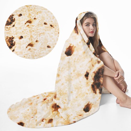 Admitrack Burrito Tortilla Blanket 60in, Double Sided Super Soft Flannel Throw, Gag Novelty Tortilla White Elephant Gift for Christmas Adults Kids Couples Parties
