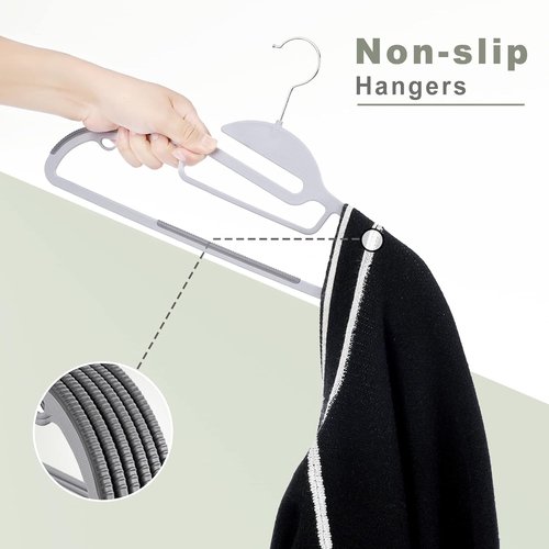 BAGAIL Plastic Hangers - 50 Pack Non-Slip Design with 360° Swivel Hook | Space-Saving Grey Organizer for Shirts & Pants