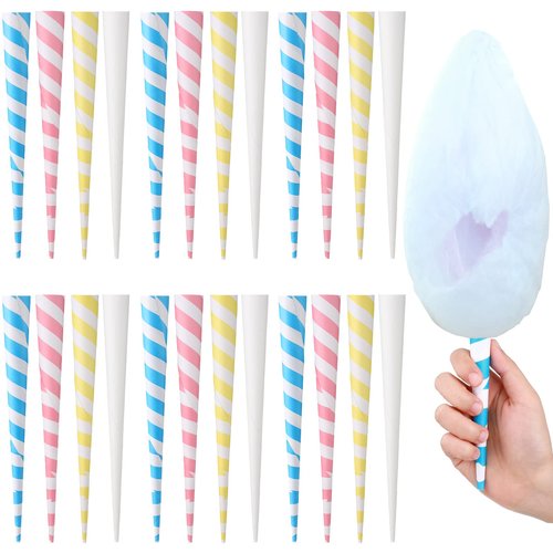 Cotton Candy Cones Striped White Cotton Candy Sticks Paper Cotton Candy Floss Sugar Cane Sticks Colorful Cotton Candy Cones for Cotton Candy Making Accessories Party Supplies (160 Pack)