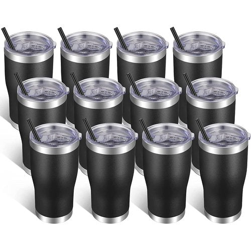 VEGOND 20oz Tumbler Stainless Steel Tumbler Cup with Lid And Straw Vacuum Insulated Double Wall Travel Coffee Mug(Black 12 Pack)