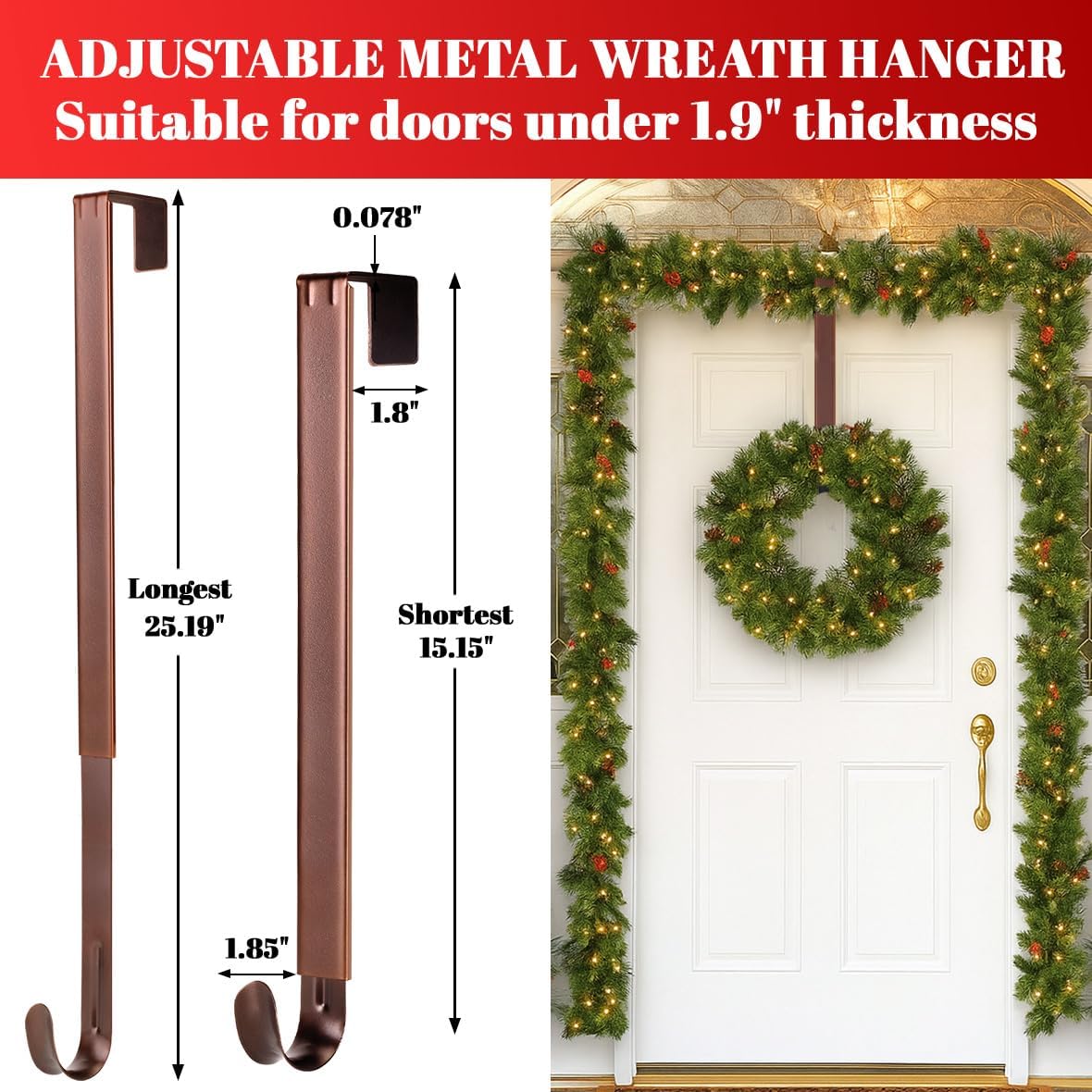 Skiennix Wreath Hanger - Adjustable Front Door Hook for Easy Display | Durable Design